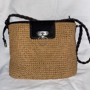Brighton Tan and Brown Woven Crossbody Bag